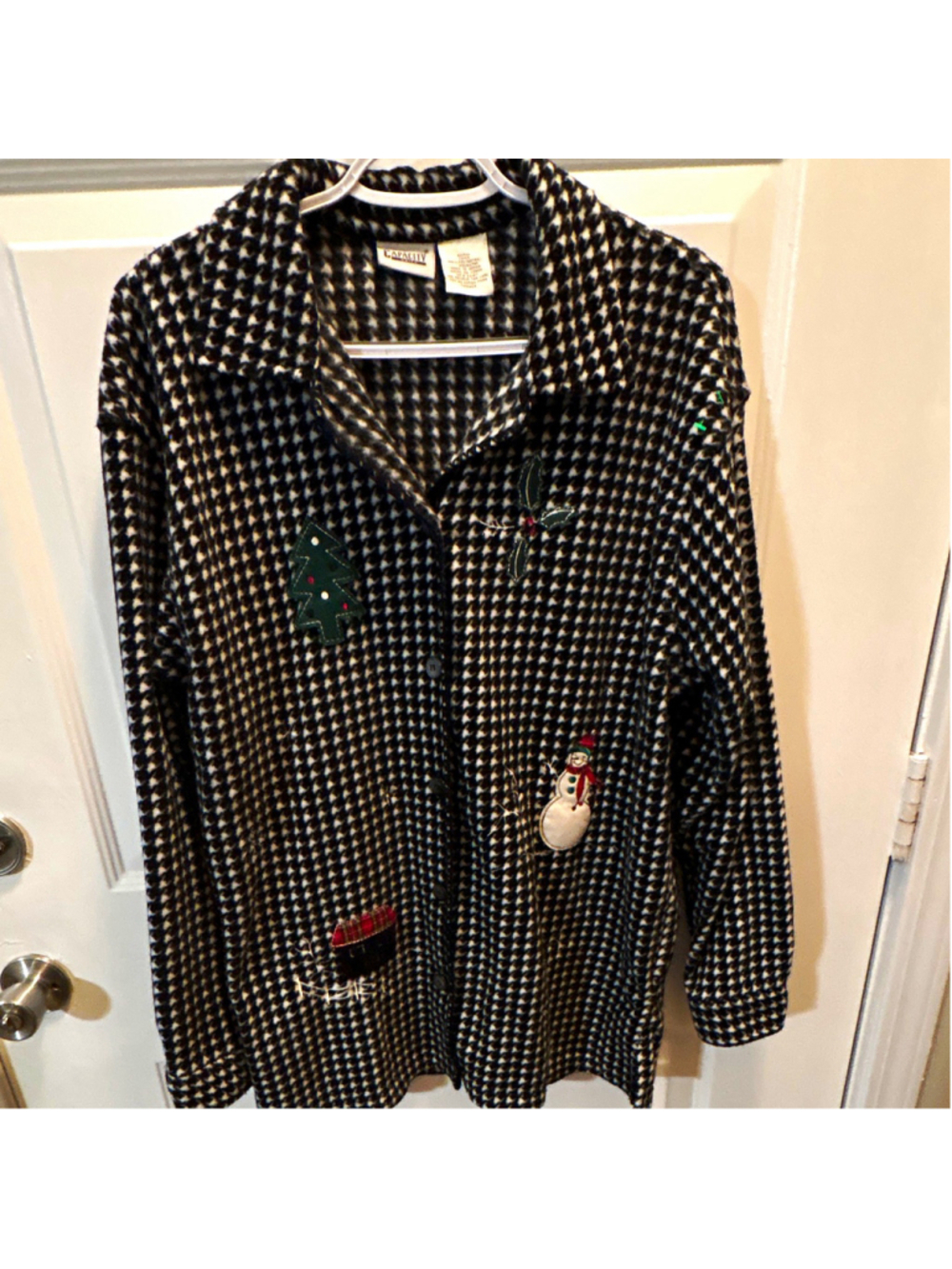 Capacity Knits Womens S Black/White Houndstooth Button Front Long Jacket Holiday